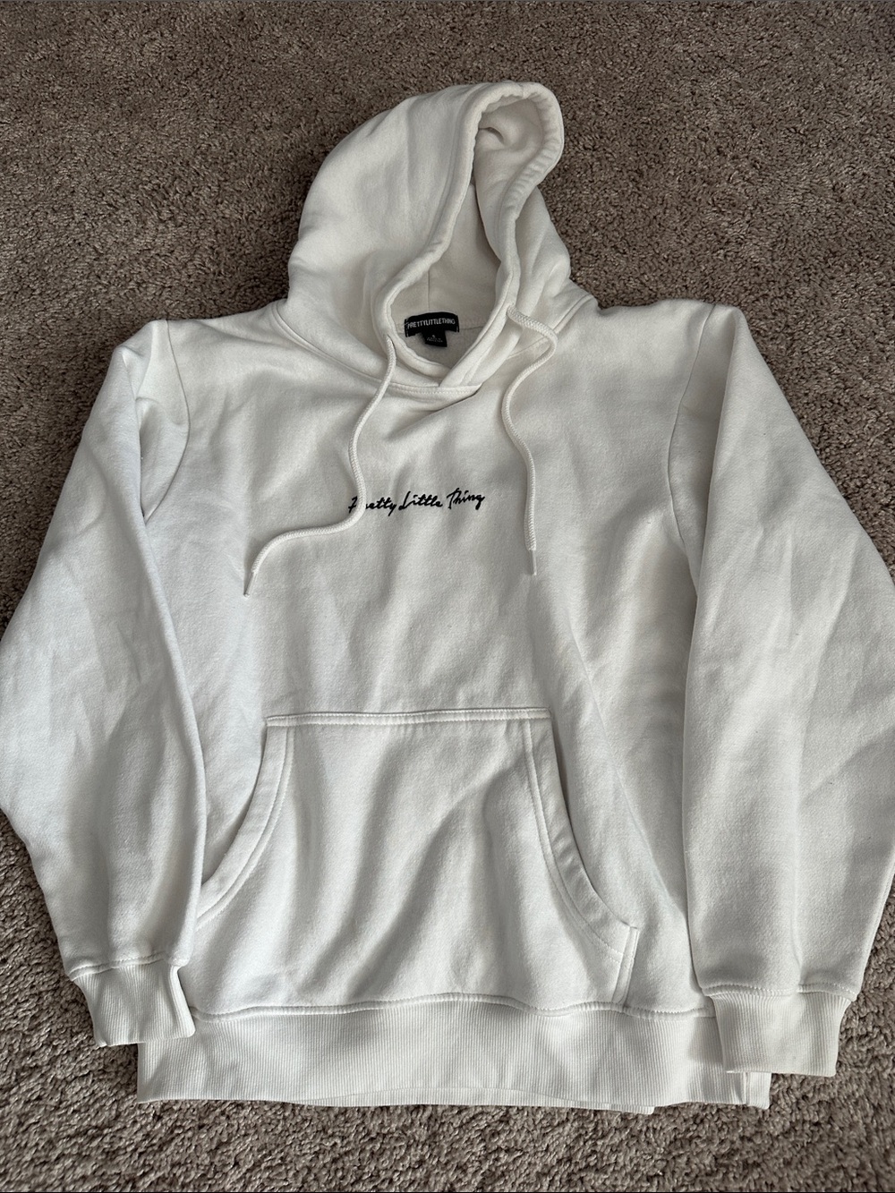 PrettyLittleThing White Script Logo Hoodie
